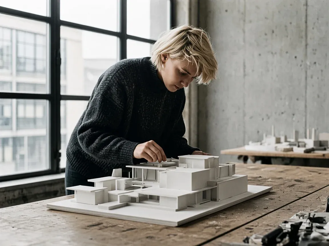 A student working on an architectural model